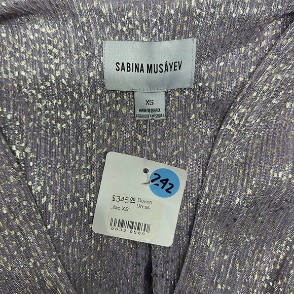 Sabina Musayev Devon Dress Mini Short Sleeve Metallic Lilac Purple New Size XS - Picture 6 of 11